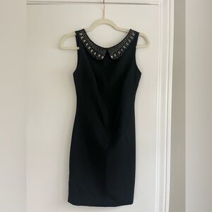 Zara Black Mini Dress with Embellished Neckline